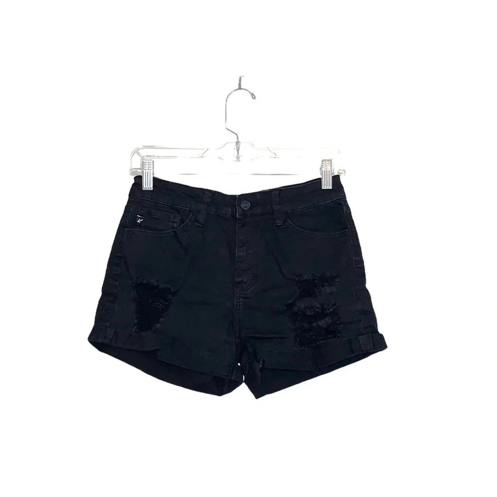 KanCan High Rise Ripped Shorts Black Distressed Cuffed Denim Summer 27 Women’s
